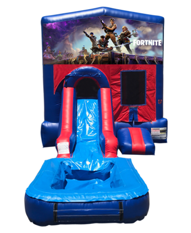 Fortnite Mini Red & Blue Bounce House Combo w/ Single Lane Water Slide