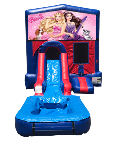 Barbie Mini Red & Blue Bounce House Combo w/ Single Lane Water Slide