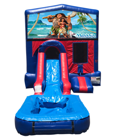 Moana Mini Red & Blue Bounce House Combo w/ Single Lane Water Slide