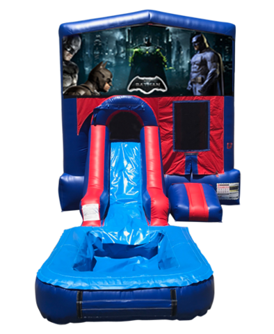 Batman Mini Red & Blue Bounce House Combo w/ Single Lane Water Slide