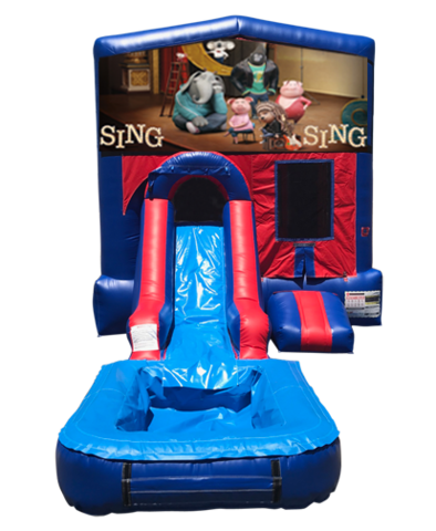 Sing Mini Red & Blue Bounce House Combo w/ Single Lane Water Slide