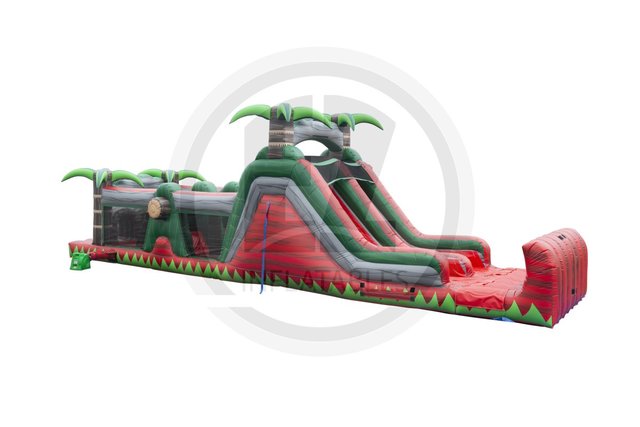47 ft Red Crush Obstacle Course with Waterslide