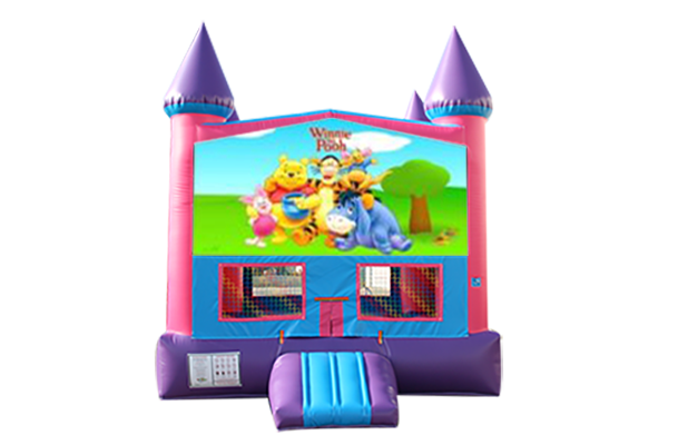 Winnie the Pooh Pink and Purple Castle Moonwalk w/basketball goal