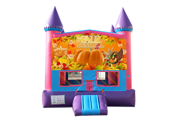 Happy Thanksgiving Pink and Purple Castle Moonwalk w/basketball goal