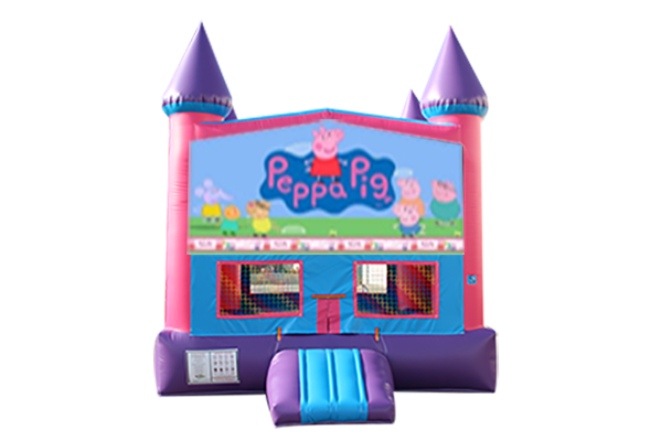 Peppa Pig Pink and Purple Castle Moonwalk w/ basketball goal 