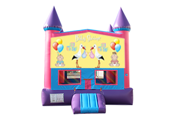 Baby Shower Pink and Purple Castle Moonwalk w/ basketball goal 