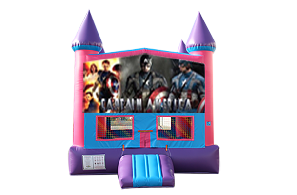 Captain America Pink and Purple Castle Moonwalk w/ basketball goal