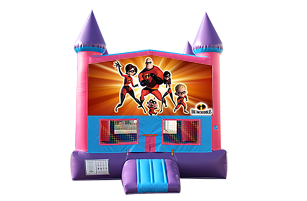 Incredibles Pink and Purple Castle Moonwalk w/basketball goal
