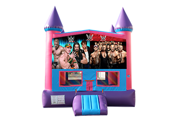 WWE Wrestling Pink and Purple Castle Moonwalk w/basketball goal