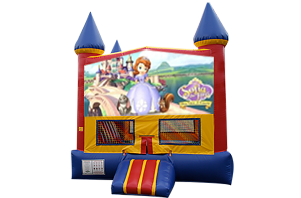 Sofia the First Red, Yellow, Blue Castle Moonwalk w/basketball goal