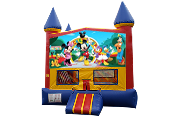 Mickey Mouse Clubhouse Red, Yellow, Blue Castle Moonwalk w/basketball goal