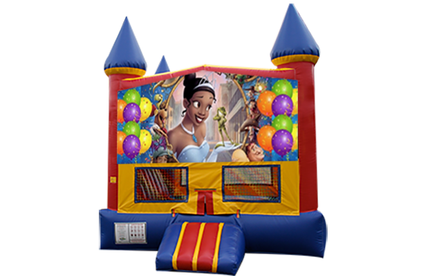 Princess and the Frog Red, Yellow, Blue Castle Moonwalk w/basketball goal