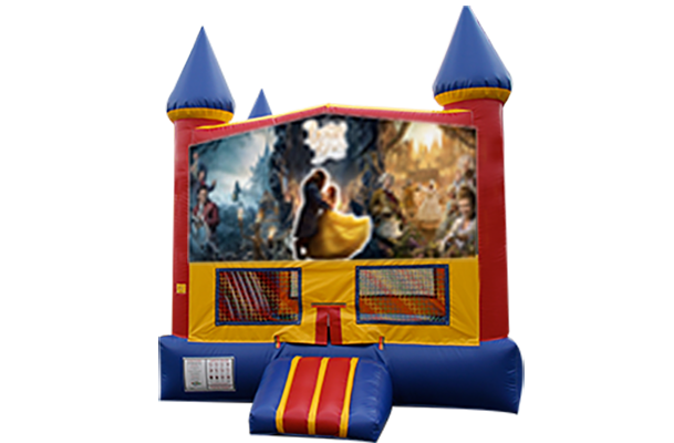 Beauty and the Beast Red, Yellow, Blue Castle Moonwalk w/basketball goal