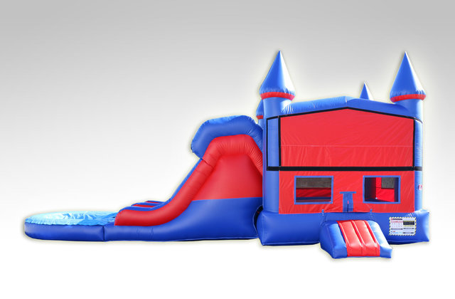 Red and Blue Bounce House Combo w/Dual Lane Water Slide 