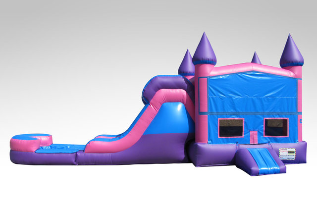 Pink and Purple Bounce House Combo w/Single Lane Water Slide