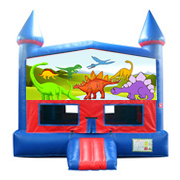 Dinosaurs Red and Blue Castle Moonwalk w/basketball goal