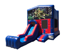 Ninja Turtles Mini Red & Blue Bounce House Combo w/ Single Lane Dry Slide