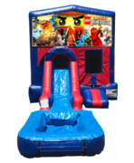 Lego Ninjago Mini Red & Blue Bounce House Combo w/ Single Lane Water Slide