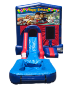 Paw Patrols Mini Red & Blue Bounce House Combo w/ Single Lane Water Slide