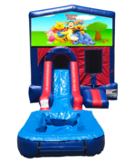 Winnie the Pooh Mini Red & Blue Bounce House Combo w/ Single Lane Water Slide