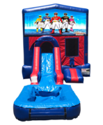 Power Rangers Mini Red & Blue Bounce House Combo w/ Single Lane Water Slide