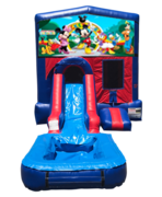 Mickey Mouse Club House Mini Red & Blue Bounce House Combo w/ Single Lane Water Slide