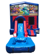 Monsters Inc. Mini Red & Blue Bounce House Combo w/ Single Lane Water Slide