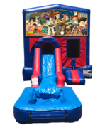 Toy Story Mini Red & Blue Bounce House Combo w/ Single Lane Water Slide