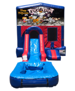 Halloween Mini Red & Blue Bounce House Combo w/ Single Lane Water Slide