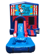 Cat in the Hat Mini Red & Blue Bounce House Combo w/ Single Lane Water Slide