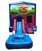 Daniel Tiger Mini Red & Blue Bounce House Combo w/ Single Lane Water Slide