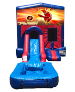 Flash Mini Red & Blue Bounce House Combo w/ Single Lane Water Slide