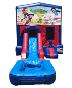 Disney Fairies Mini Red & Blue Bounce House Combo w/ Single Lane Water Slide