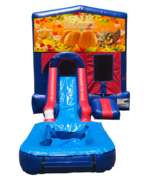 Happy Thanksgiving Mini Red & Blue Bounce House Combo w/ Single Lane Water Slide