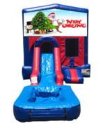 Merry Christmas Mini Red & Blue Bounce House Combo w/ Single Lane Water Slide