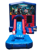 Avengers Mini Red & Blue Bounce House Combo w/ Single Lane Water Slide