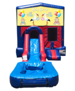 Baby Shower Mini Red & Blue Bounce House Combo w/ Single Lane Water Slide