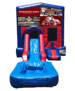 Mississippi State Mini Red & Blue Bounce House Combo w/ Single Lane Water Slide