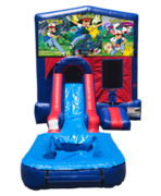 Pokemon Mini Red & Blue Bounce House Combo w/ Single Lane Water Slide