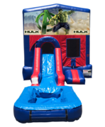 Hulk Mini Red & Blue Bounce House Combo w/ Single Lane Water Slide