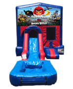 Angry Birds Mini Red & Blue Bounce House Combo w/ Single Lane Water Slide