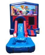 Shimmer and Shine Mini Red & Blue Bounce House Combo w/ Single Lane Water Slide