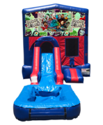 Suicide Squad Mini Red & Blue Bounce House Combo w/ Single Lane Water Slide