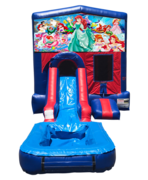 Little Mermaid Mini Red & Blue Bounce House Combo w/ Single Lane Water Slide