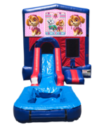 Paw Patrols Pink Mini Red & Blue Bounce House Combo w/ Single Lane Water Slide