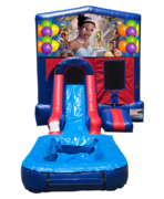 Princess and the Frog Mini Red & Blue Bounce House Combo w/ Single Lane Water Slide