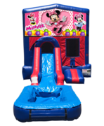 Minnie Mouse Mini Red & Blue Bounce House Combo w/ Single Lane Water Slide