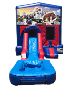 Secret Life of Pets Mini Red & Blue Bounce House Combo w/ Single Lane Water Slide