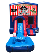 Pirate Mini Red & Blue Bounce House Combo w/ Single Lane Water Slide