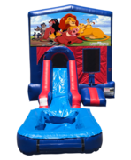 Lion King Mini Red & Blue Bounce House Combo w/ Single Lane Water Slide